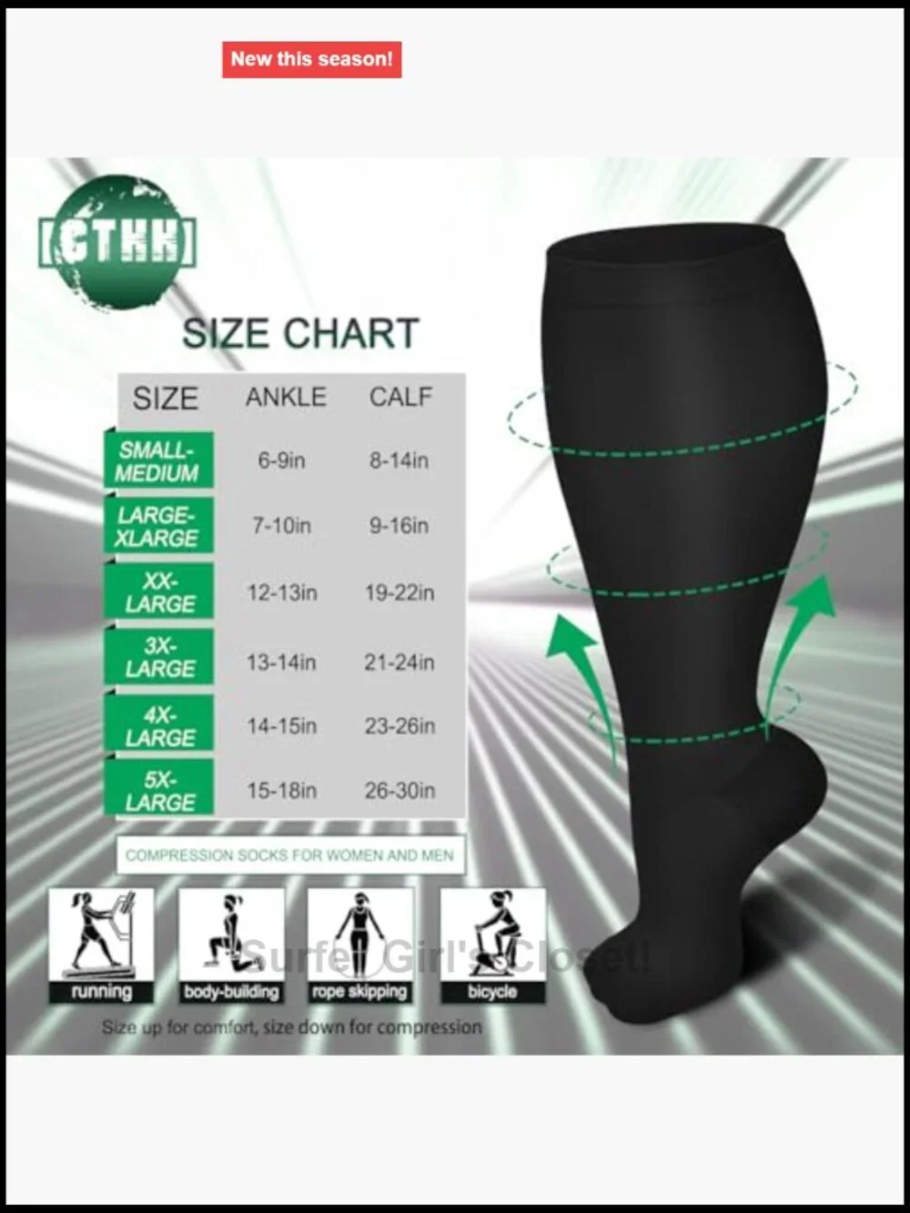Compression Socks for Women Men Plus Size Wide Calf Knee High Stocking 3 Pairs